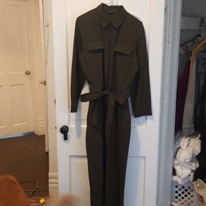 Army green longsleeve jumpsuit.